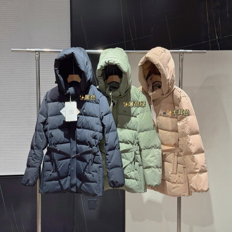 Little Tree Two Trees Three-Color Waist Belt Slim Waist Women's Goose down Warm Mid-Length Hooded down Jacket