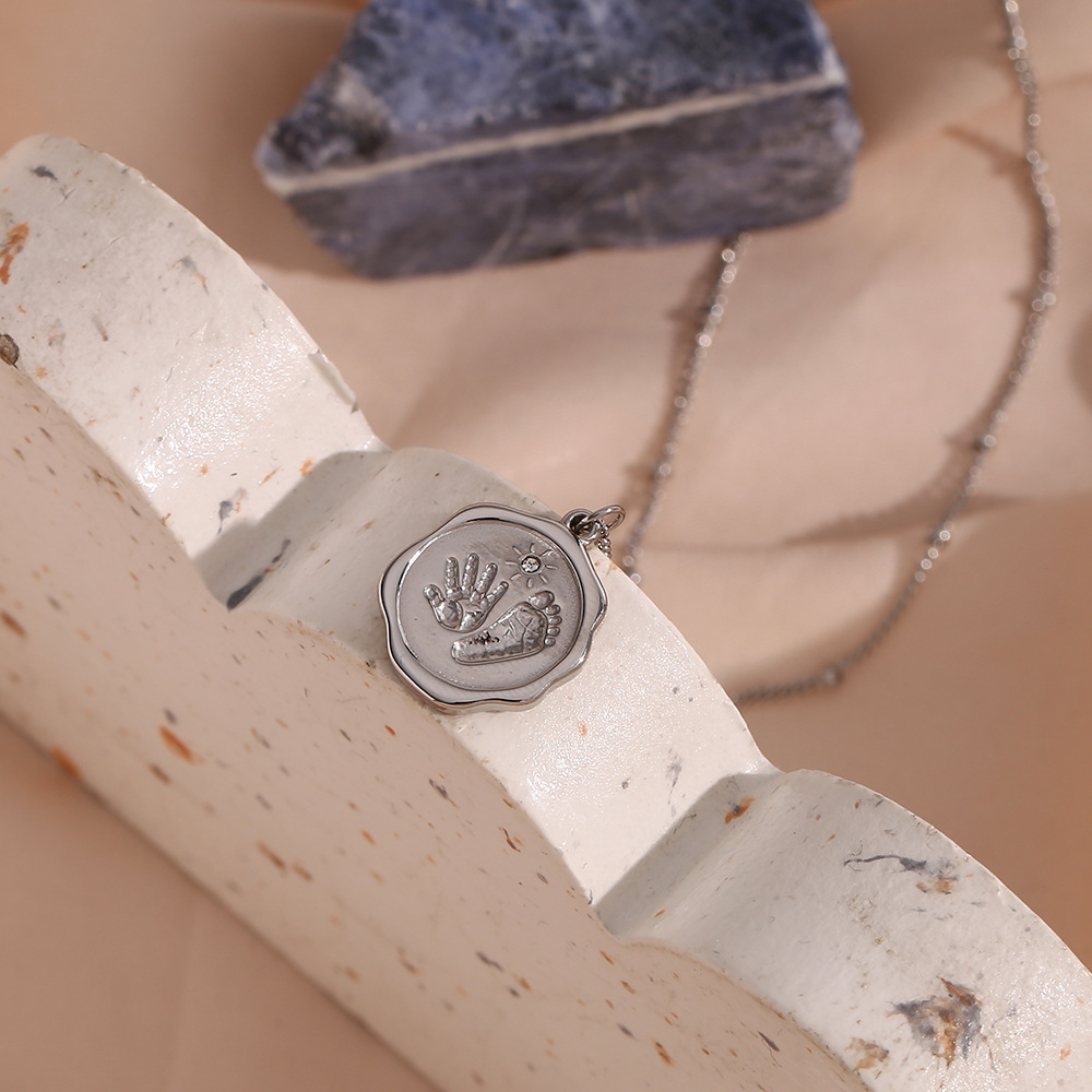 Fashion Round Stainless Steel Plating Inlay Zircon Pendant Necklace Colorza_colorza_3