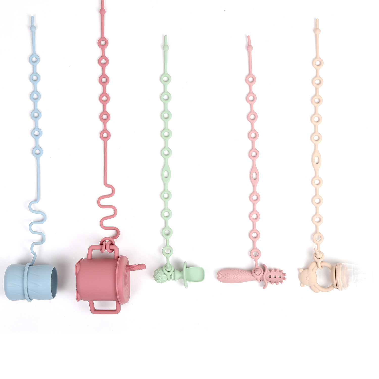 Ventas calientes de bebés de silicona tetas de cadena anti-caída grado alimenticio puede roer los niños goma de diente anti-caída cadena juguete correa de correa