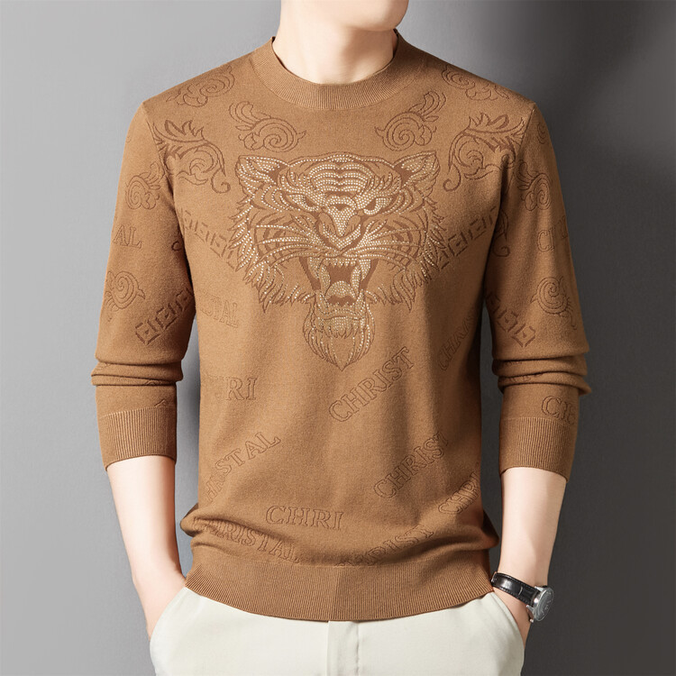2024 Autumn and Winter Sweater Men's Crewneck Fashion Casual Men's Knitted Sweater Finch Cadet Tiger Head Knitted Jacquard Sweater