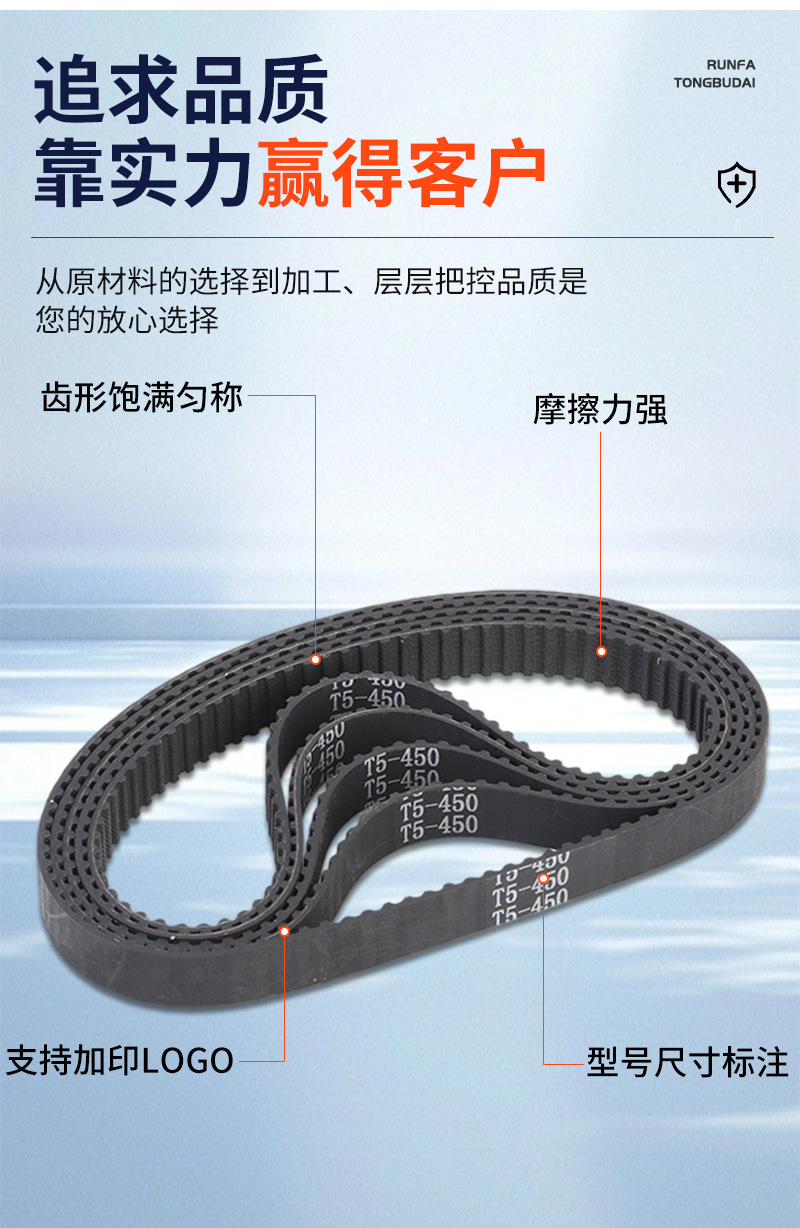 T5 rubber synchronous belt for printers and packaging machines, lightweight transmission belt, can be cut, black circular industrial belt
