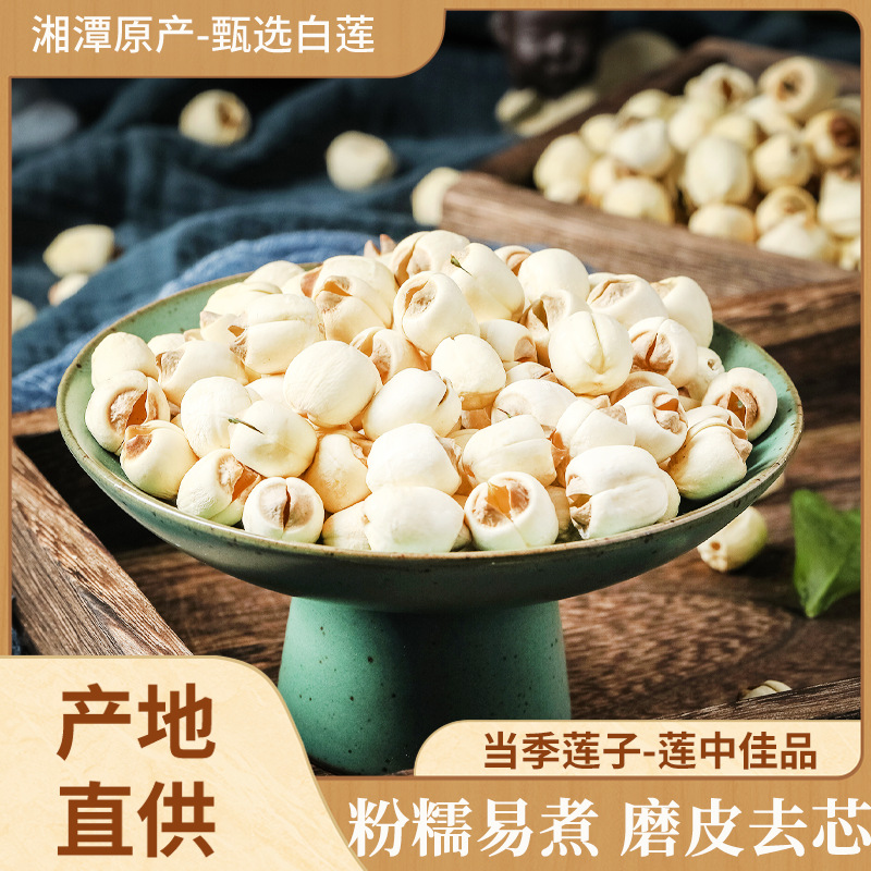 湖南特产去芯白莲子干货批发 无芯莲子500g袋装磨皮湘莲无硫莲子