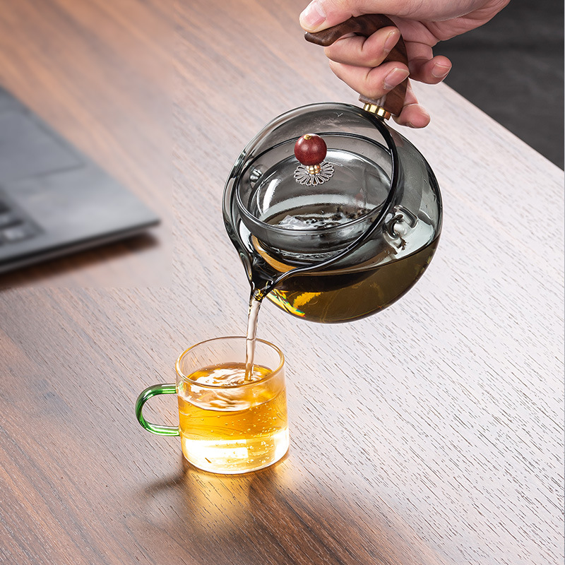 容山堂胡桃木把玻璃泡茶壶2025新款逍遥壶家用功夫茶壶茶漏一体|undefined
