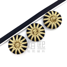 柏熙时尚布包纽扣线扣太阳圈黑金间色大衣裤子复古服饰线盘钮扣