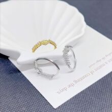 DIY饰品配件铜镀18k真金轻奢创意麦穗款戒指女开口可调节珍珠戒托