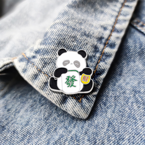 Cartoon cute mahjong panda brooch badge Chinese style couple national fashion bag buckle accessories student badge
