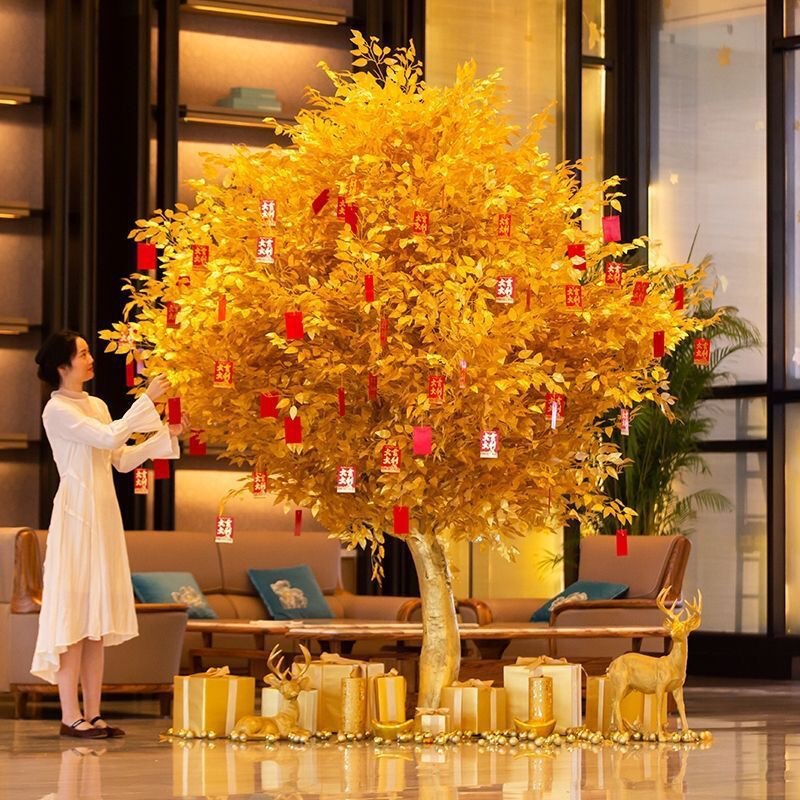 Simulation Golden Banyan tree wishing tree golden tree New Year money tree fake golden tree simulation golden tree Hall shopping mall fortune tree