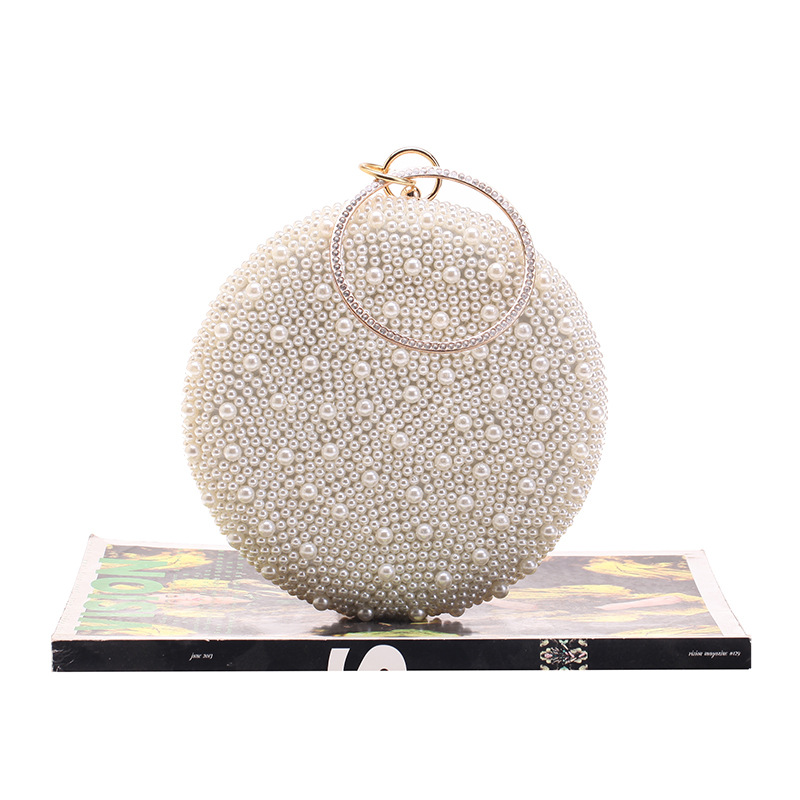 White Champagne Solid Color Pearl Evening Bags display picture 8