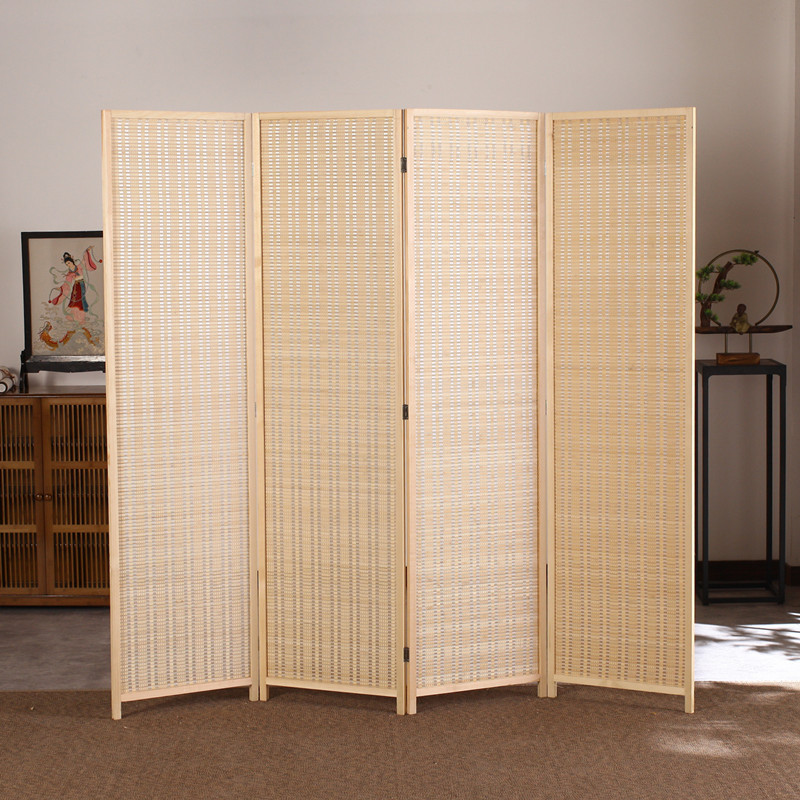 New Chinese Style Solid Wood Screen Partition Living Room Simple Hotel Office Bamboo Mobile Folding Screen Partition Wall