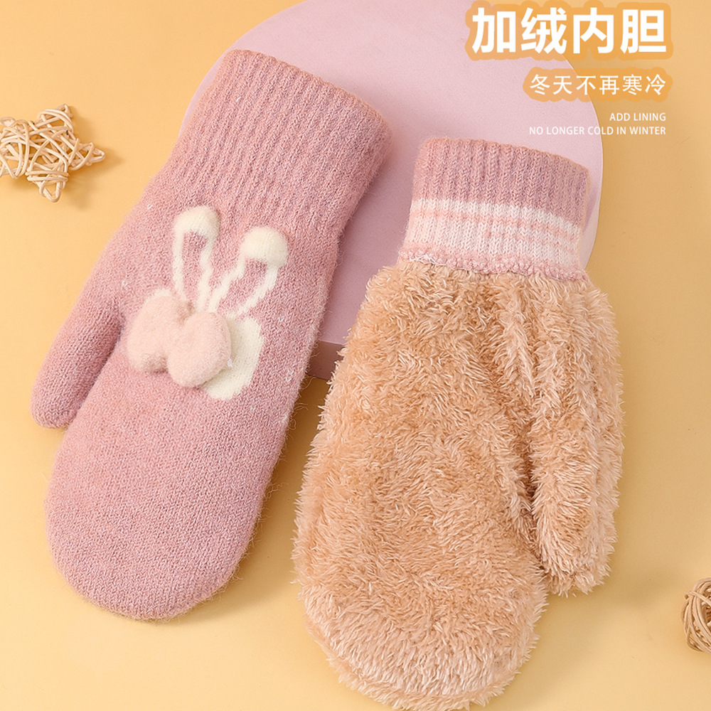 保暖手套女加绒加厚双层学生户外运动摩托车防寒包套兔耳全指防滑