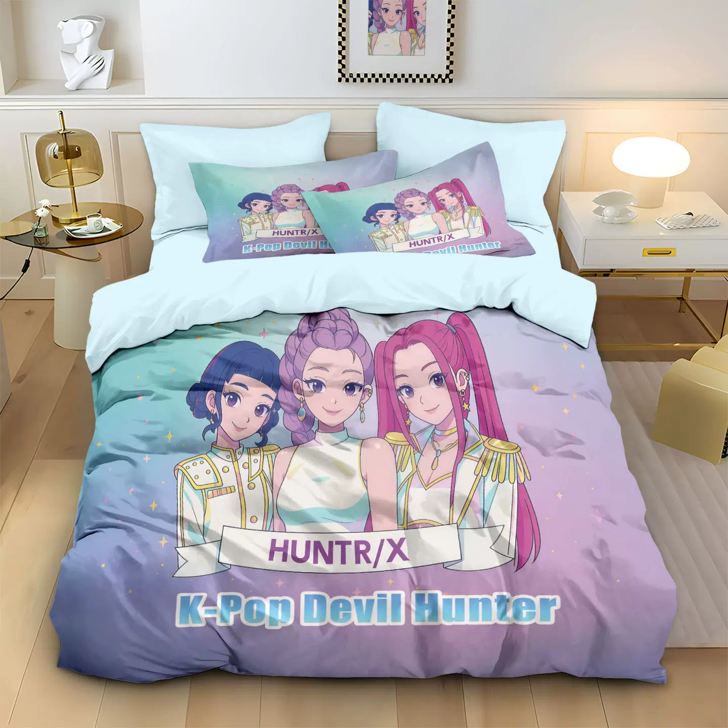 跨境亚马逊猎魔女团系列印花被套枕套外贸3d数码印花床品三件套件