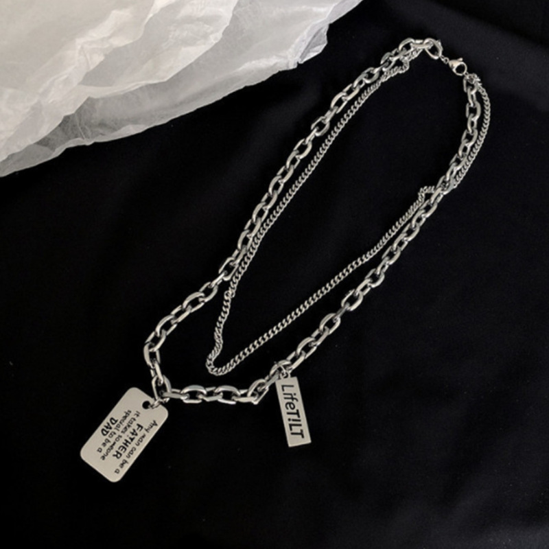 Collier Pendentif Militaire Carré Lettres Style Urbain Unisexe_voghion.com