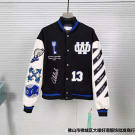 2024秋冬新款 OW 烫钻天马字母图案棒球外套男女同款一件批发代发