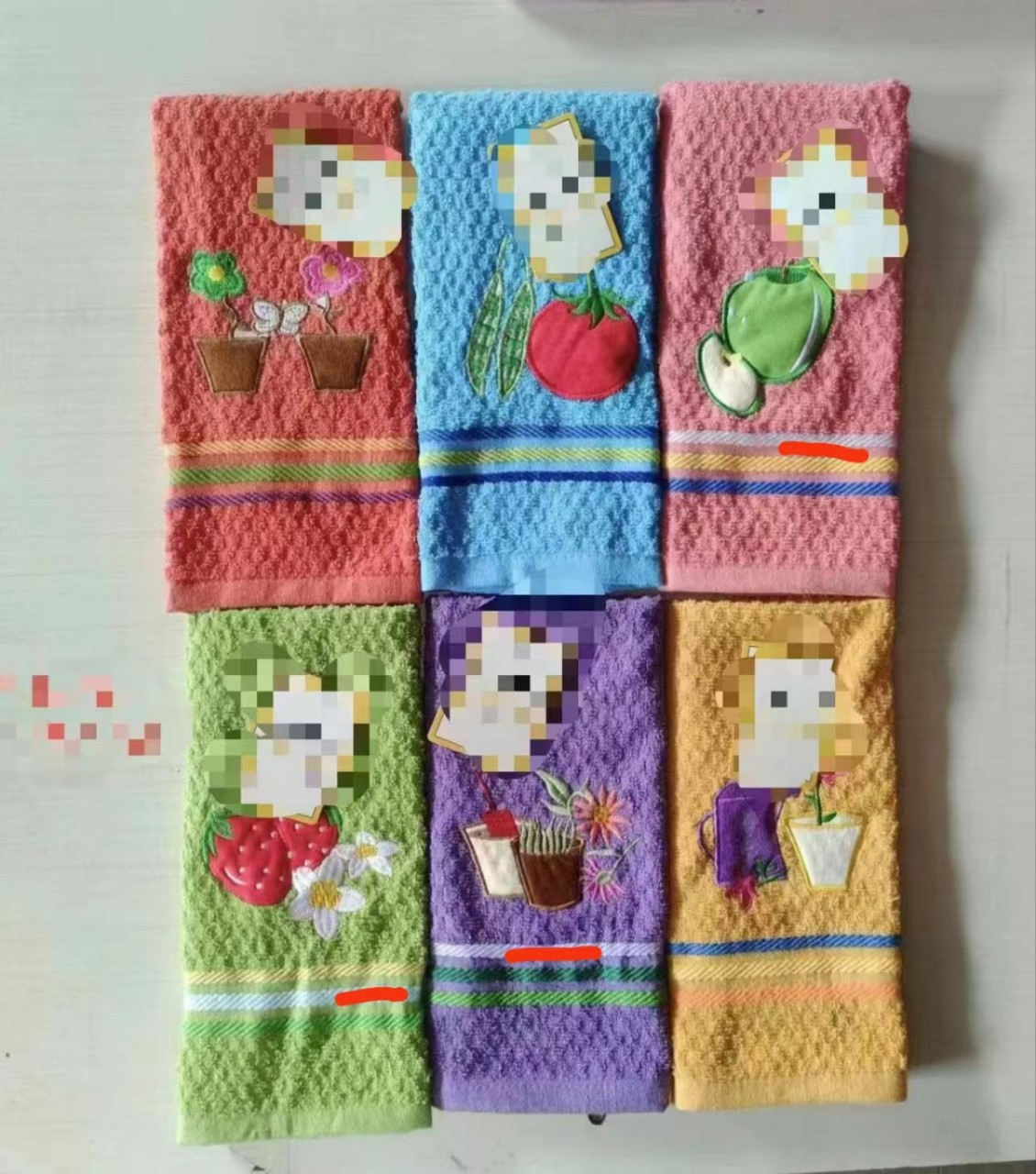 Mayorista transfronterizo comercio exterior especializado pesado engrosado absorción de agua frutas bordadas toallas de té de algodón toallas de taza