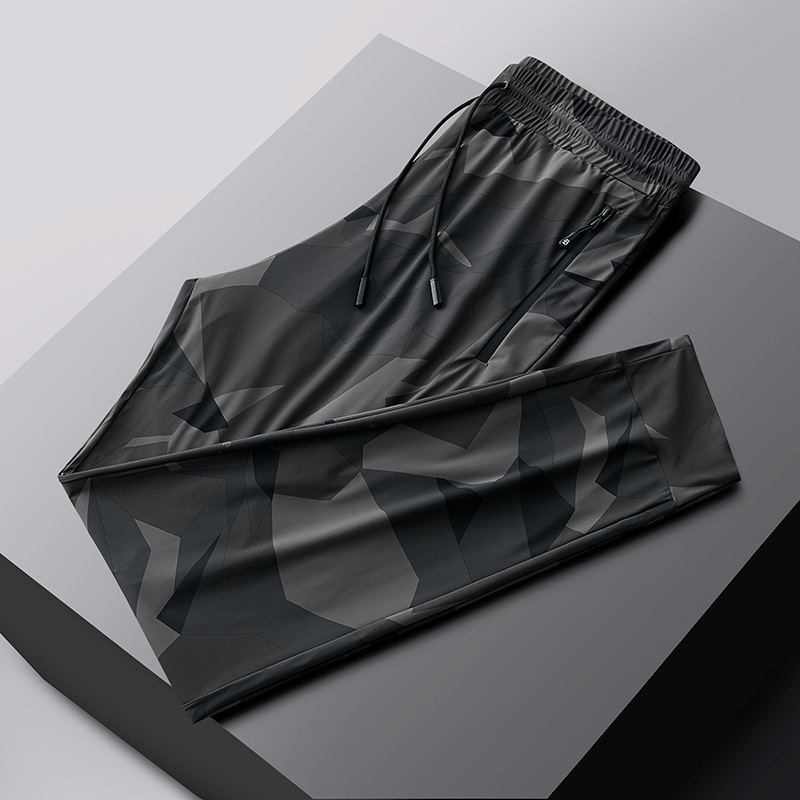 Summer Camouflage Sports Casual Pants Men's Elastic Quick-drying Ice Sense Loose plus size Ice Silk Pants Youth Trendy Thin Pants