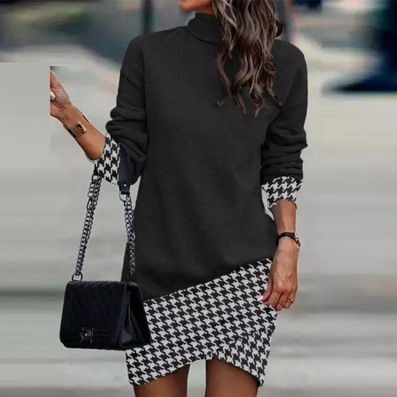 2022 Amazon deseo estación independiente popular otoño europeo y americano nueva manga larga cuello alto vestido impreso mujeres image 11