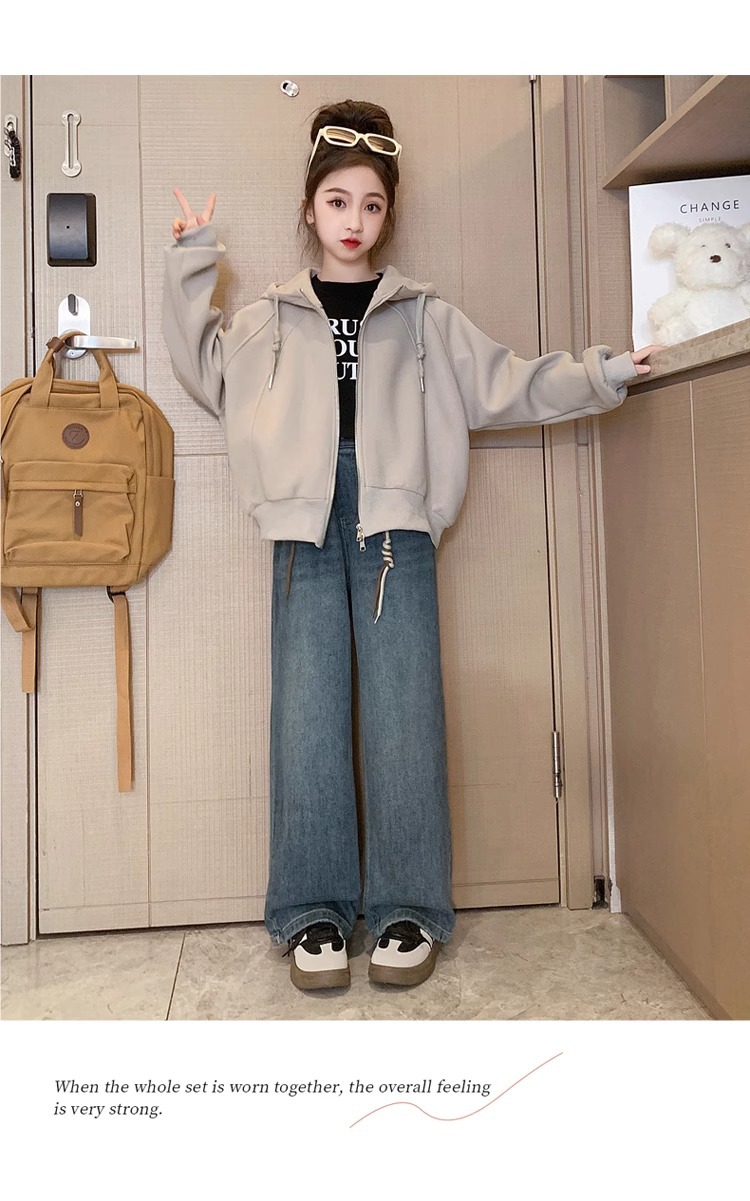 Ensemble sweatshirt cardigan ample à manches longues enfant_voghion.com