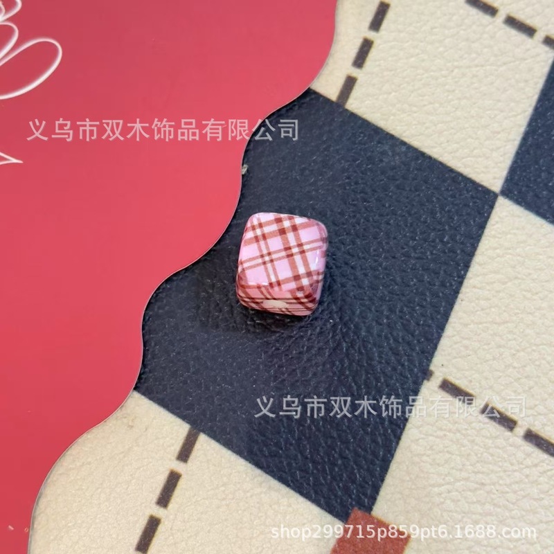 14mm红蓝色系印花蝴蝶结格纹方块串珠 diy手链手机链包挂车挂配件|undefined