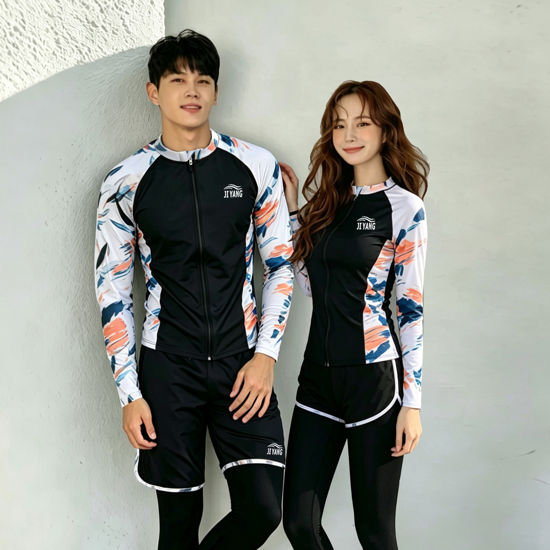 Men's Swimwear Korean Diving Suit Women's Couple Long-Sleeve Jellyfish Swimsuit Two-Piece Zipper Sun-Protection Slimming Snorkeling Set