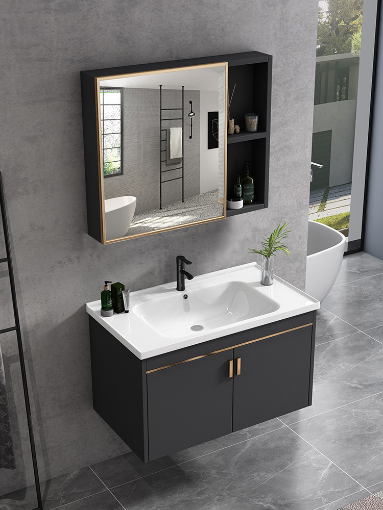 Mueble de baño de aluminio de espacio lavabo de baño lavabo integrado mesa de lavado de cerámica combinación de gabinete lavabo moderno minimalista