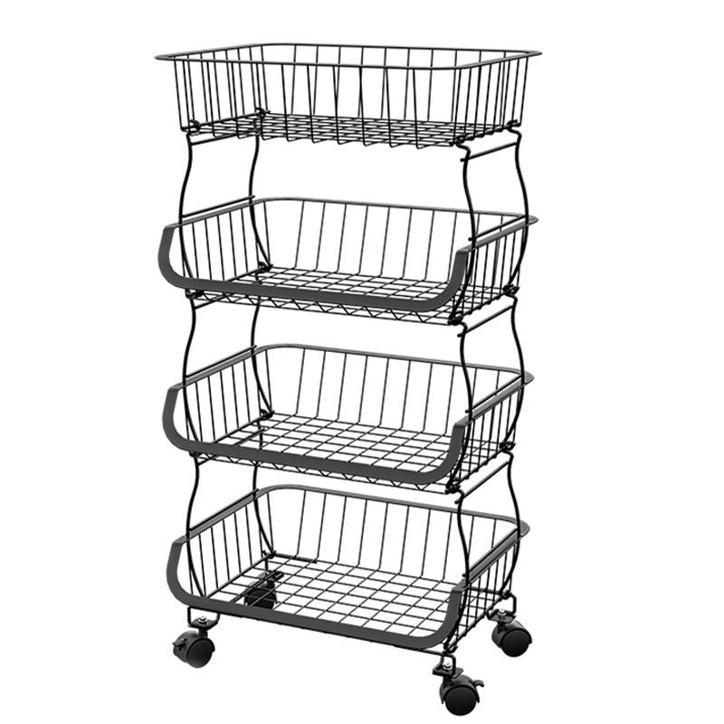 Cocina estante de almacenamiento de verduras y frutas estante de almacenamiento de carro de piso hogar móvil apilable cesta de almacenamiento de artículos diversos de verduras y frutas