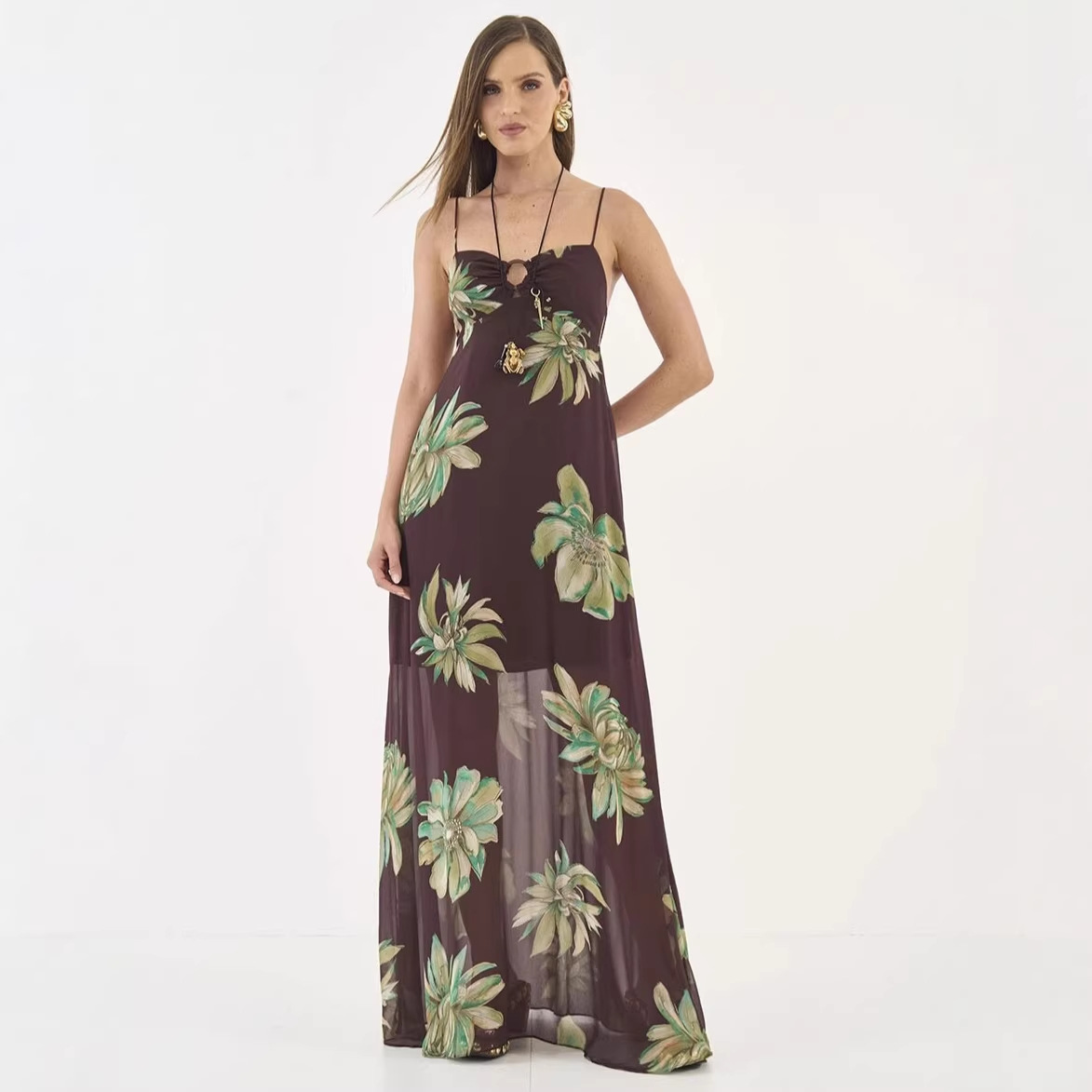 New Sexy Floral Print High-Waisted Maxi Dress Style Suspender Dress For Women Vacation Wear_ecoleips.com