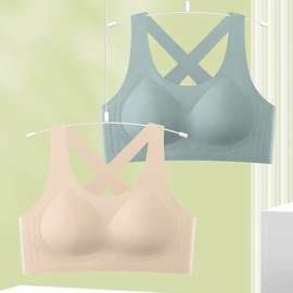 乳胶Q5固定杯乳胶美背排扣式内衣薄B杯M-2XL聚拢上托文胸尾货批发