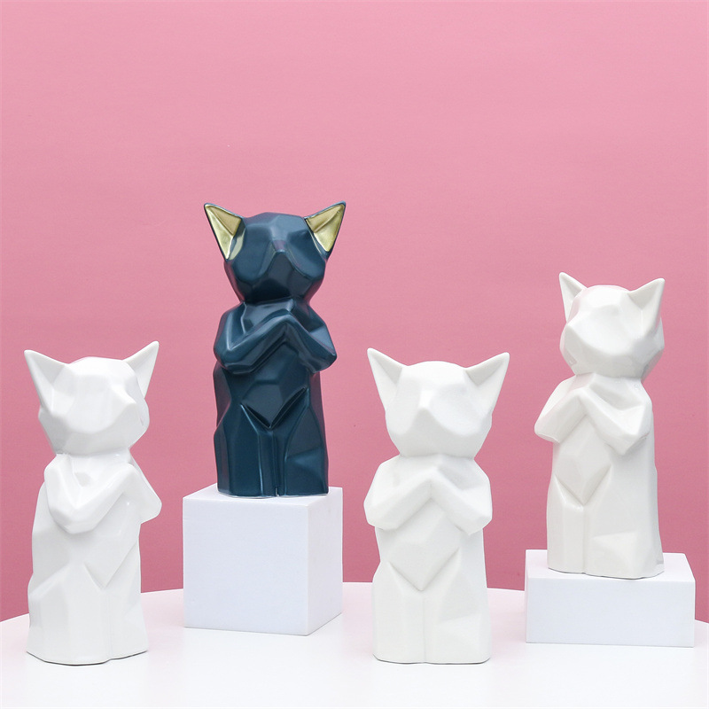 Decoración de cerámica de estilo europeo decoración del hogar creativo vino gabinete TV gabinete blanco porcelana zorro artesanía regalo al por mayor