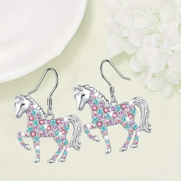 Color Cartoon Cute Exquisite Pony Pendant Earrings Shiny Fashion All-match Luxury High-end Memorial Earrings