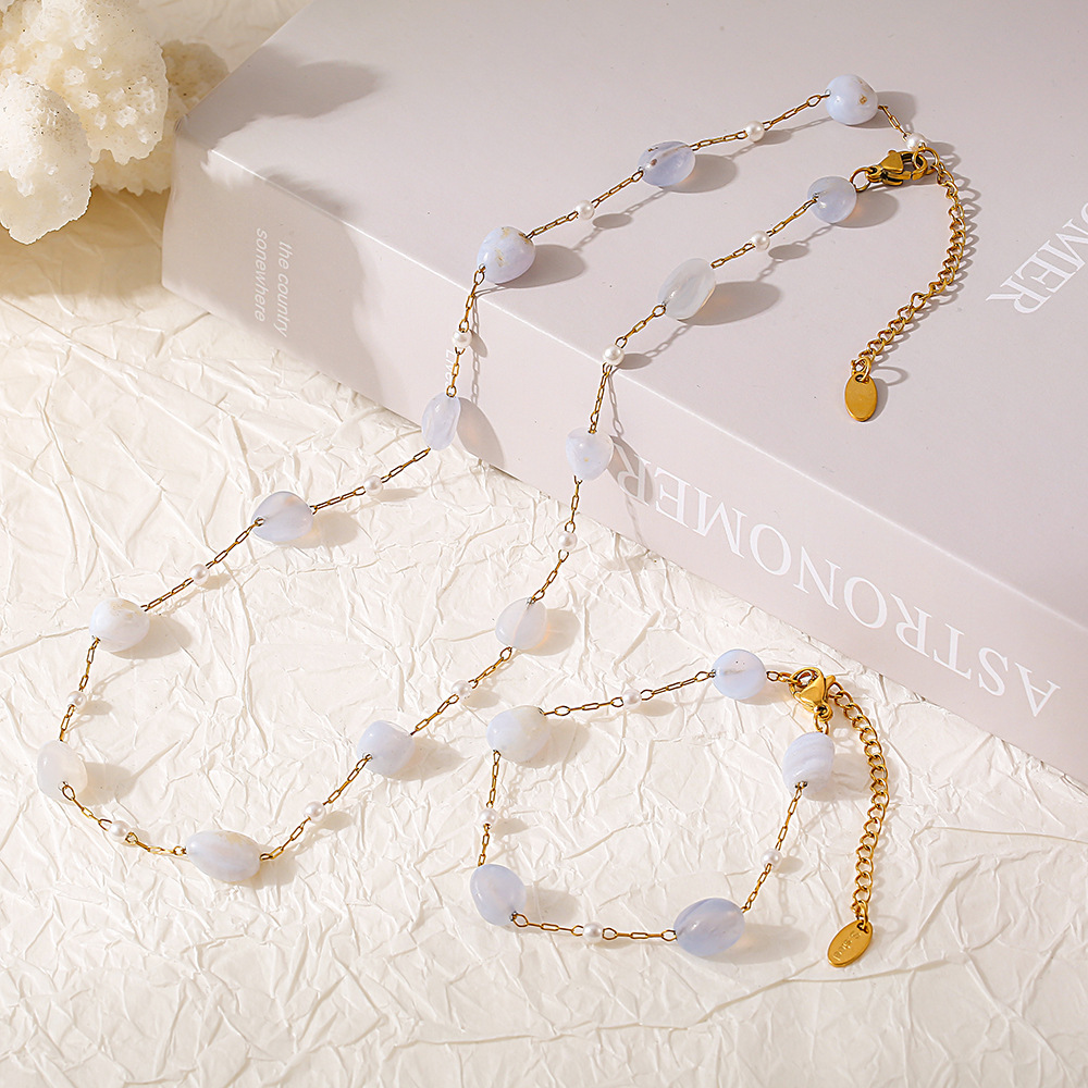 Nuevo collar de mujer simple piedra natural imitación de perlas collar clavícula ligero lujo nicho pulsera joyas de acero inoxidable