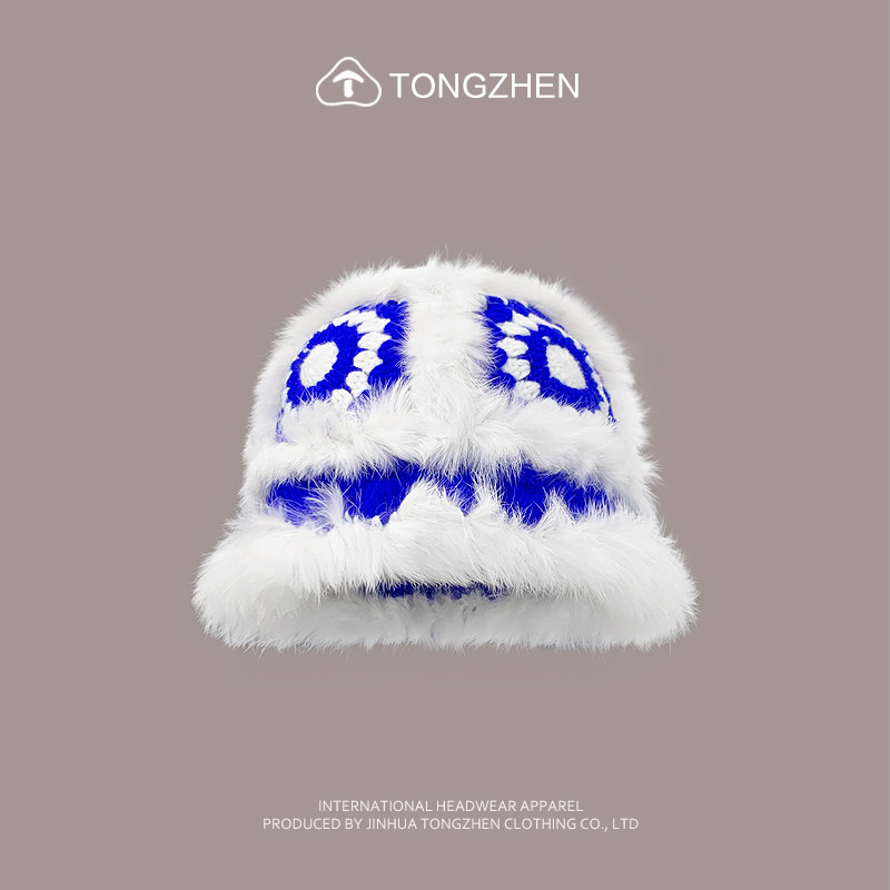 China-Chic Kaninchenhaar Löwe Erwachen Niedlicher Plüsch-Tigerkopf für Kinder, chinesische gestrickte Fischermütze im Winter_voghion.com