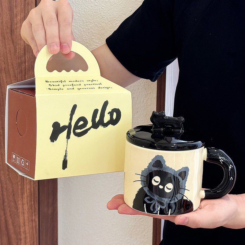 かわいい猫カップオフィスマグ蓋付きウォーターカップセラミックカップルギフトギフトボックス誕生日ギフト|undefined