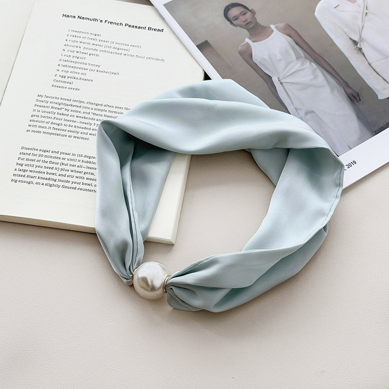 Nueva seda imitación bufandas de seda nicho de alta calidad bufandas de seda de poliéster color sólido collar de perlas bufandas