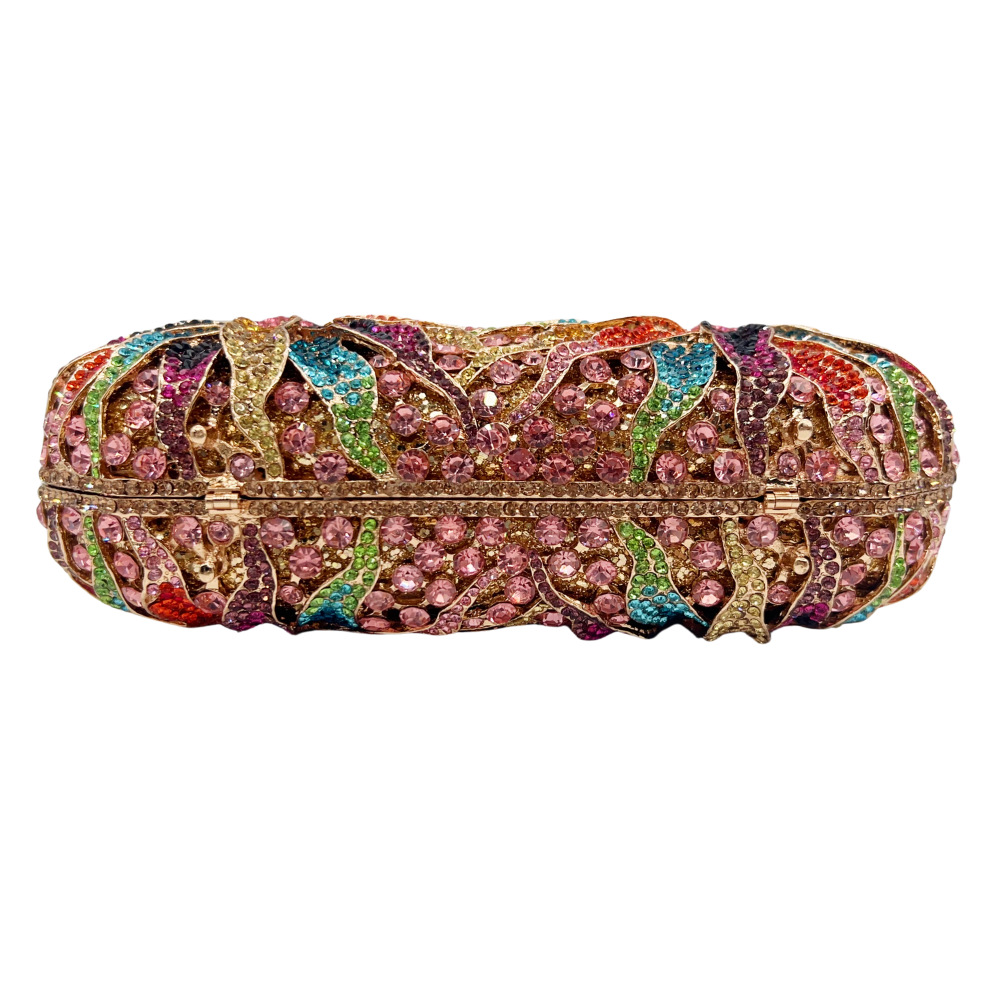 Túi clutch nữ dự tiệc đính kim cương hoa cúc, phong cách châu Âu — màu vàng, màu phấn, màu xanh lá cây
