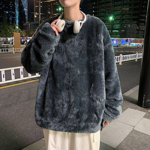 Lazy Style Outerwear Men Lamb Wool Fleece Autumn Winter Korean Version Student Loose Plush Sweatshirt Men Couple Knitwear