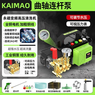 Portable Permanent Magnet Variable Frequency Car Washing Machine with Stainless Steel Pump Head, High-Pressure Oil Fume Pipe Cleaning Machine, Household and Commercial Car Washing Pump (Car washing machine) - copper-pump-head-long-gun-10m-steel-wire-pipe-4-nozzles-pa-pot