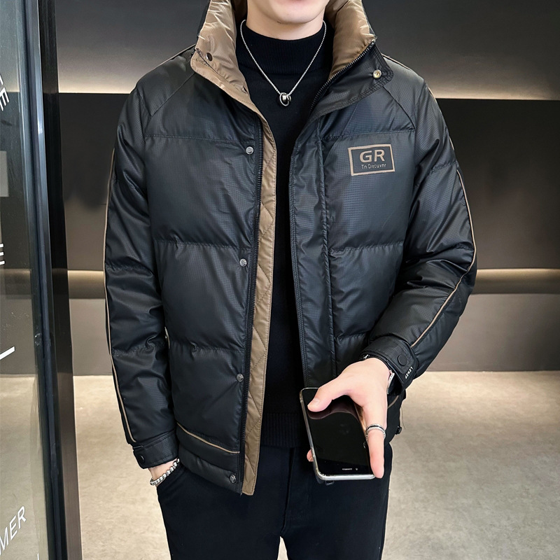 Men's Cold-proof Clothing Winter New Trendy Brand Men's Clothing Color Matching Stand-up Collar High-end Cotton Thickened Winter Coat To Keep Warm_voghion.com