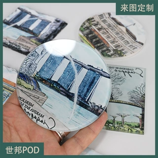 个性化圆形玻璃杯垫热转印数码印刷来图定制UV打印创意创意定制