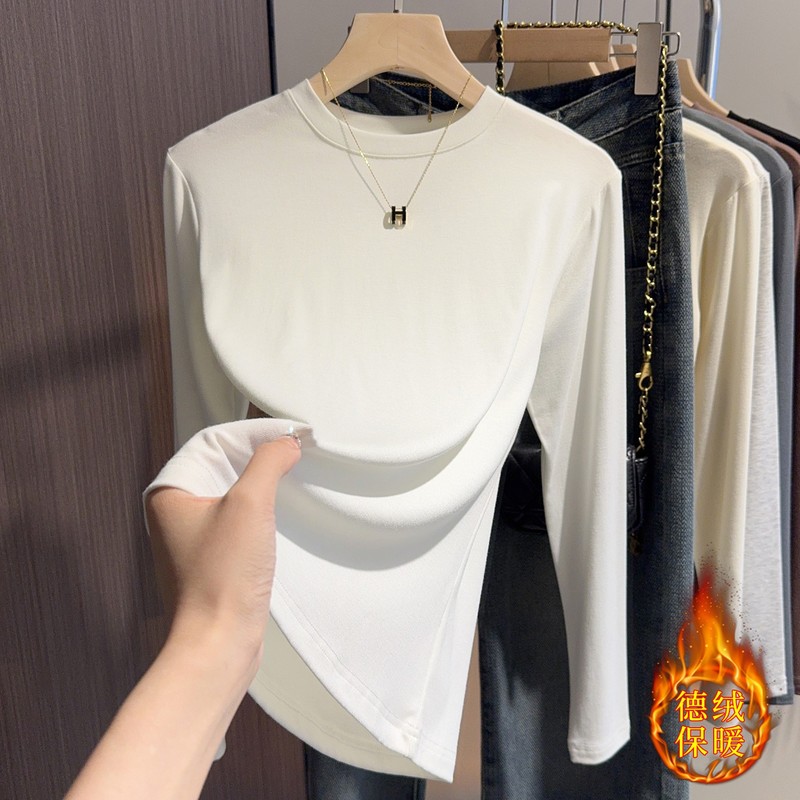 小立领德绒打底衫女秋冬款内搭外穿修身显瘦百搭纯色长袖打底上衣|undefined