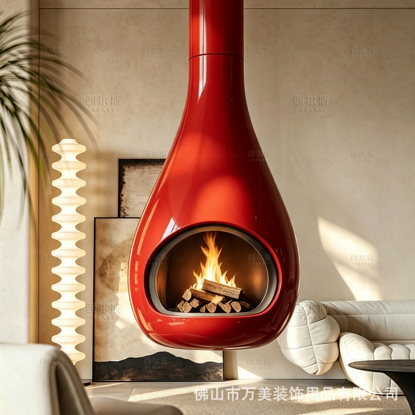 Luxury Oval Large View Window Water Drop Suspended Fireplace Cast Iron Wood-Burning Alcohol Real Fire Atomized Electronic Simulated Fire Stove