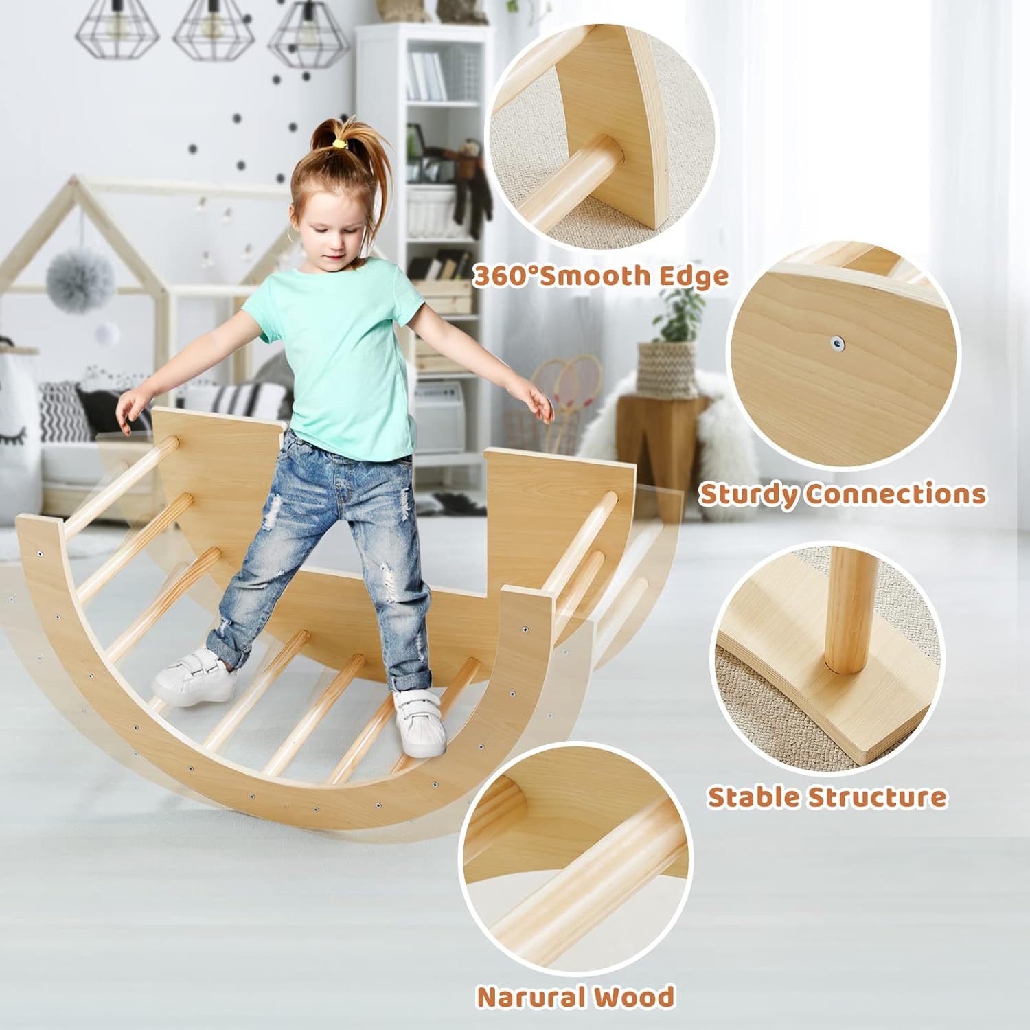 Children's climbing arch rock climbing gym rocking board wooden toy learning set with foldable storage box