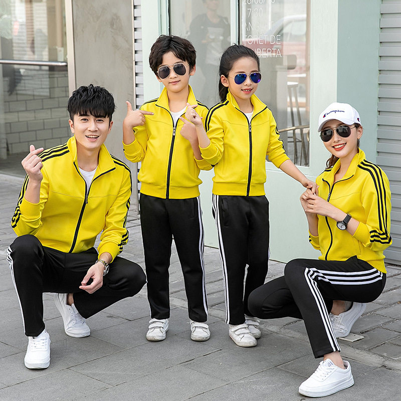 Trajes deportivos de ocio transfronterizos de tamaño grande, chaqueta de hombre y mujer, pantalones rectos, primavera y otoño, tres barras, trajes infantiles, camisetas de comercio exterior