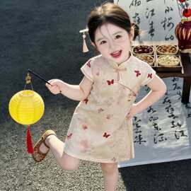 2026夏装新款儿童中式旗袍裙小孩气质蝴蝶碎花国风改良连衣裙女童