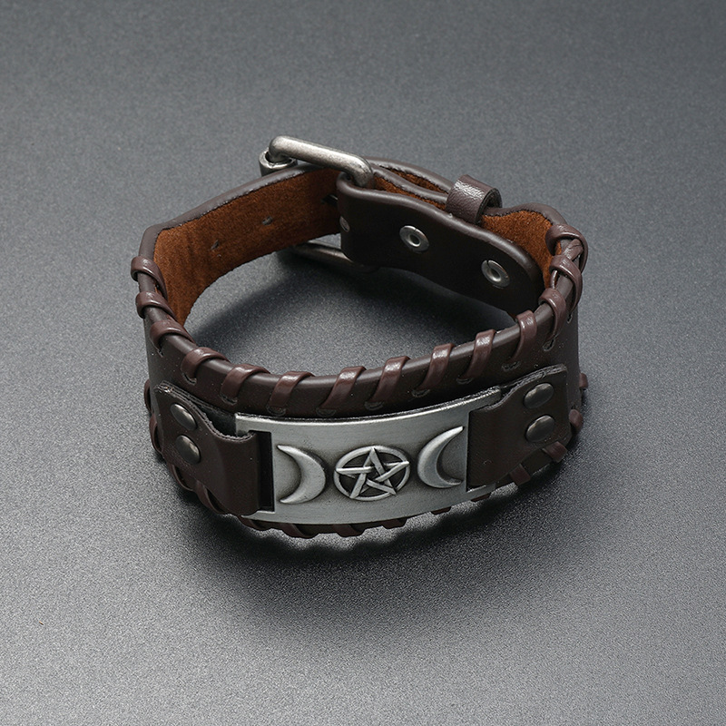 Bracelet En Cuir Tressé Motif Étoile Lune Rétro display picture 4