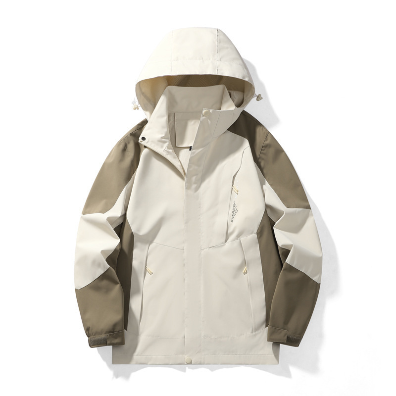 Chaqueta para hombre, primavera y otoño, estilo fino para mujer, cortavientos impermeable al aire libre, chaqueta de una sola capa, traje de montañismo con capucha de cuatro estaciones, sombrero desmontable