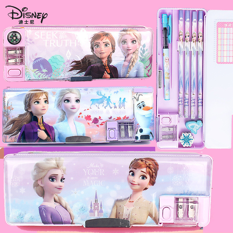 Disney Multifunctional Stationery Box Frozen Elsa Princess Children's Pencil Case Primary School Student Stationery Pen Case Pen Bag New