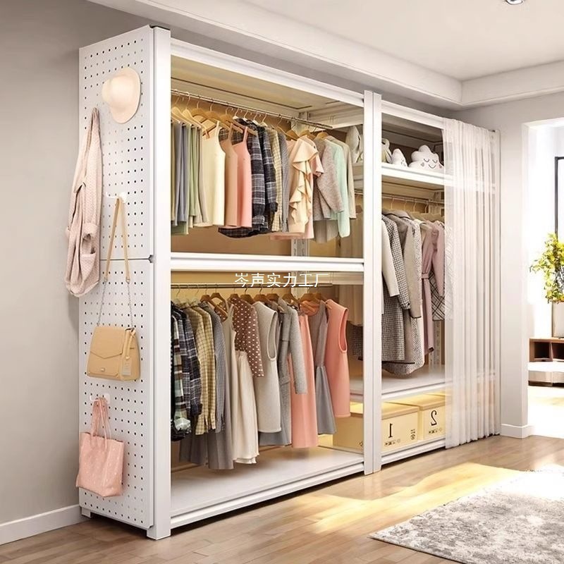 寝室の服のハンガーのタンスの家庭用棚は鋼製のハンガーを補強して物を収納します。|undefined