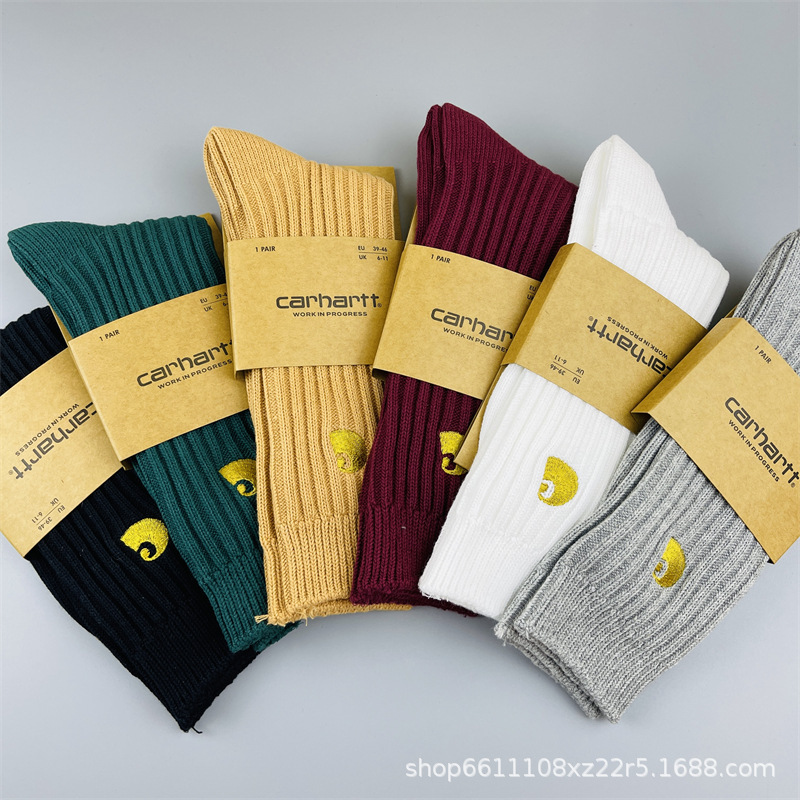 Carhartt cotton socks, double-needle thick thread, high-tube, gold label embroidery, autumn and winter thickened work socks wholesale Carhartt cotton socks, double-needle thick thread, high-tube, gold label embroidery, autumn and winter thickened work socks wholesale