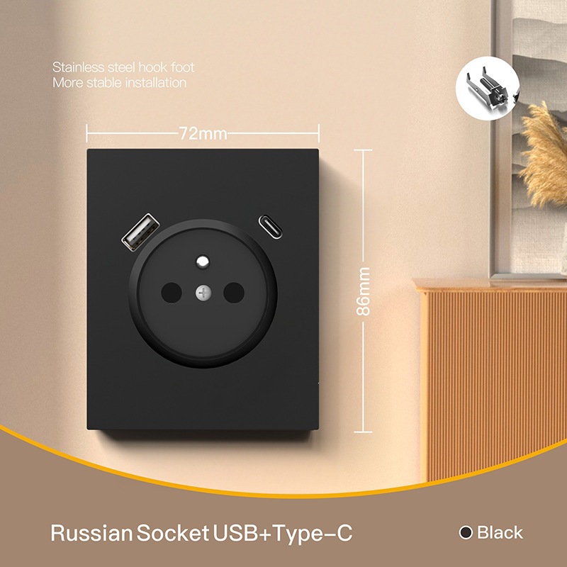 Interruptor de pared estándar europeo enchufe de pared negro alemán enchufe de agujero redondo CE interruptor Euro 16A 250V