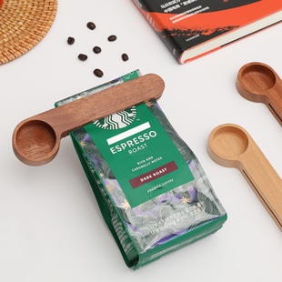 Kitchen Baking Measuring Spoon Food Bag Sealing Clip Small Wooden Spoon Sapele Portable Wooden Coffee Bean Measurement Can Be Logo